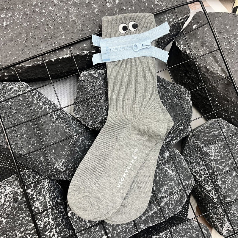 Zip-It Up Quirky Crew Socks – GenZ Streetwear Aesthetic