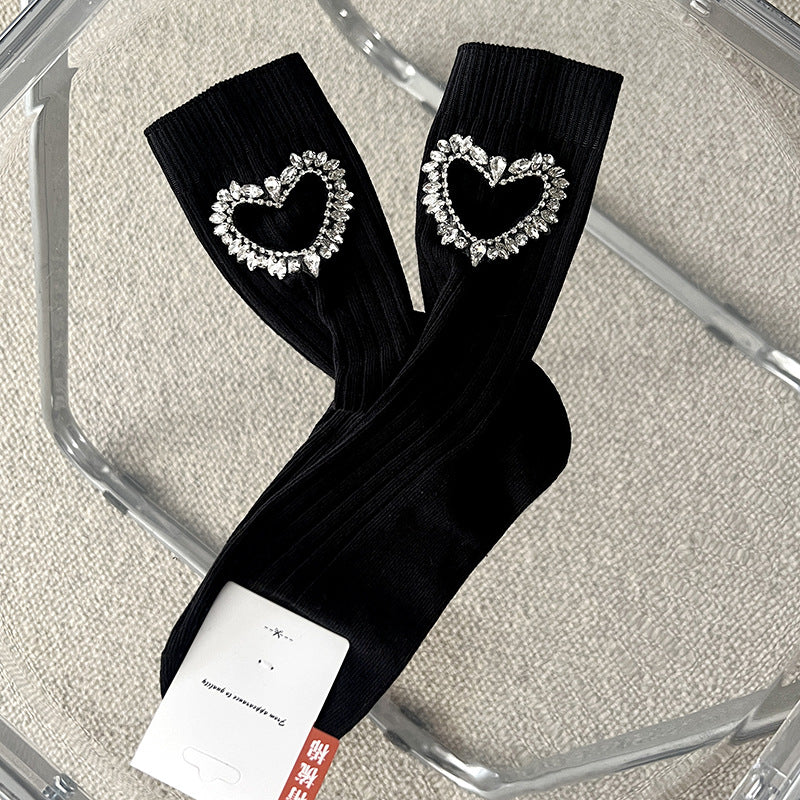 Girls Black Heart Pearl Embellished Ankle Socks