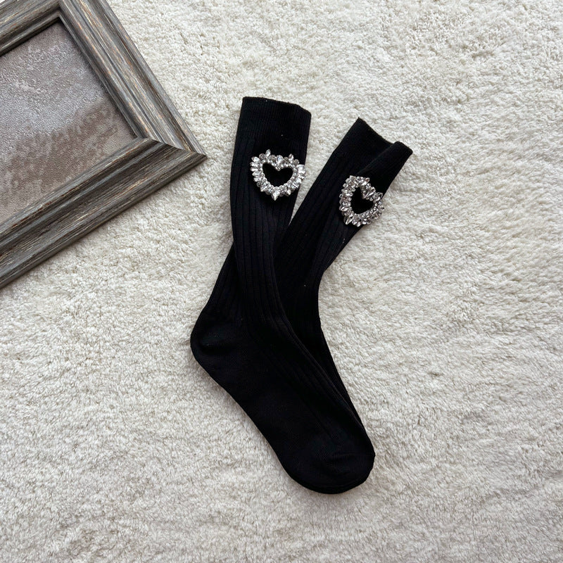 Girls Black Heart Pearl Embellished Ankle Socks