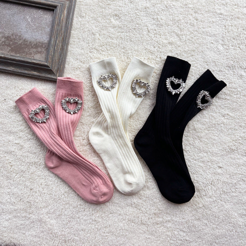 Girls Black Heart Pearl Embellished Ankle Socks