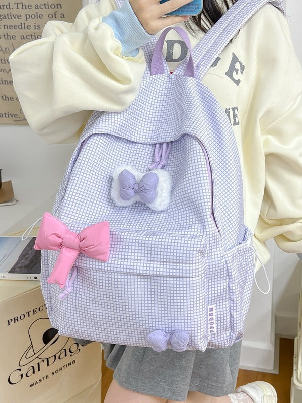 Kawaii Pink Bow Aesthetic Backpack – Cute Grid School Bag