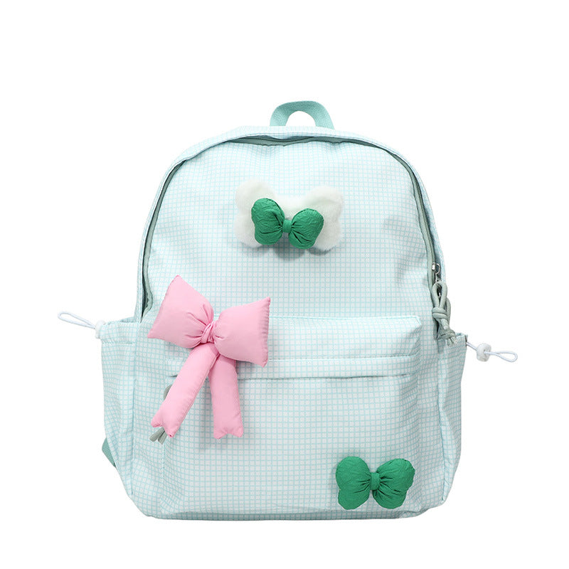 Kawaii Pink Bow Aesthetic Backpack – Cute Grid School Bag