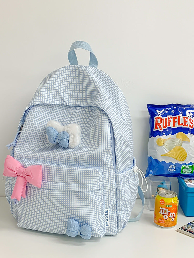 Kawaii Pink Bow Aesthetic Backpack – Cute Grid School Bag