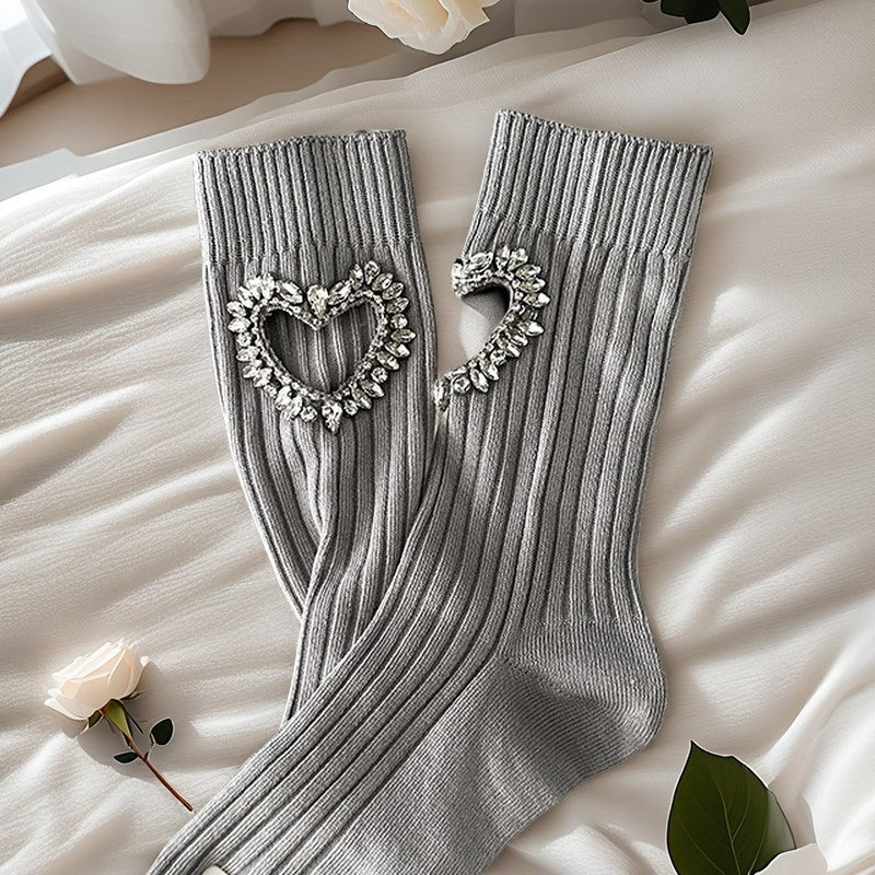 Girls Black Heart Pearl Embellished Ankle Socks