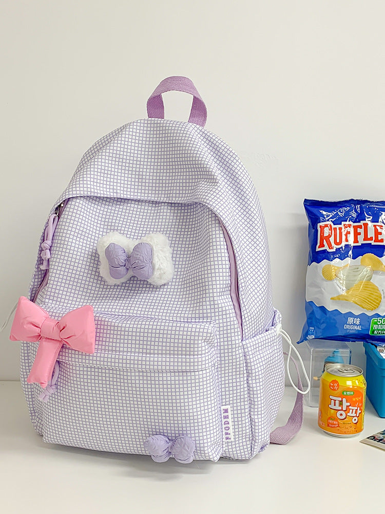 Kawaii Pink Bow Aesthetic Backpack – Cute Grid School Bag
