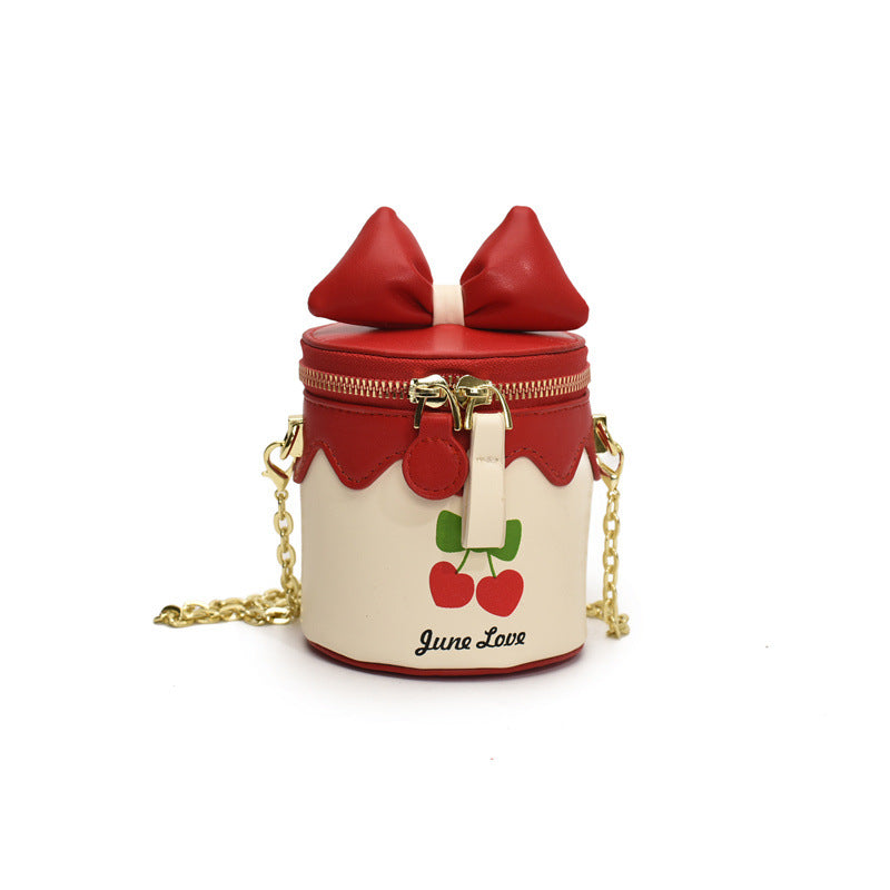 Cherry Bow Mini Bucket Bag – Cute Red & Cream Kawaii Sling
