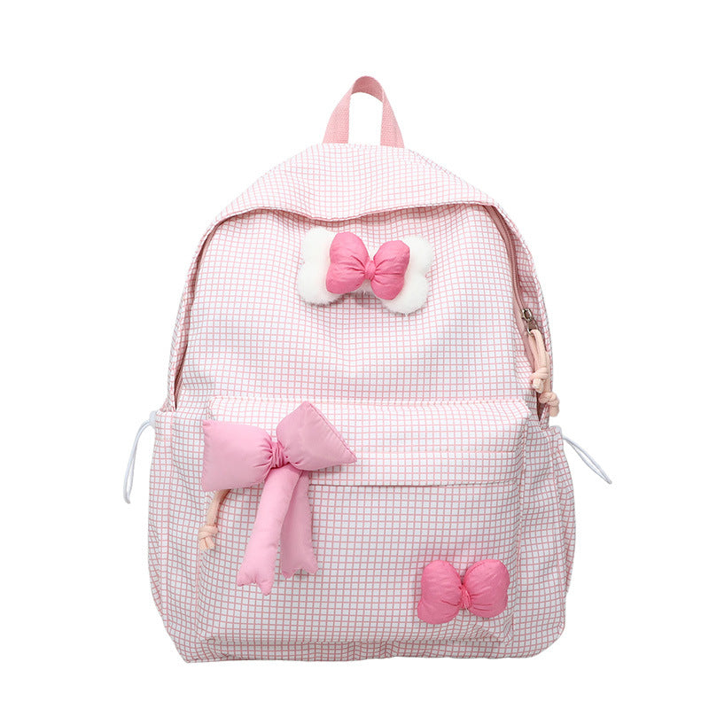 Kawaii Pink Bow Aesthetic Backpack – Cute Grid School Bag
