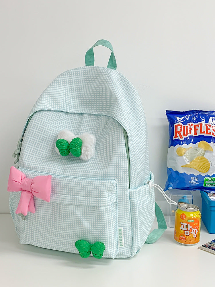 Kawaii Pink Bow Aesthetic Backpack – Cute Grid School Bag