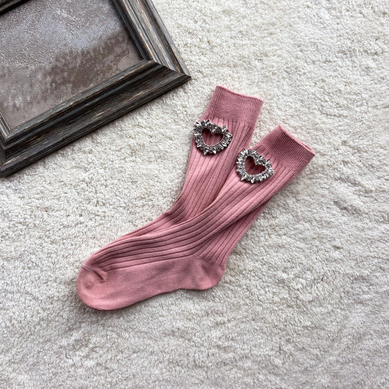 Girls Black Heart Pearl Embellished Ankle Socks