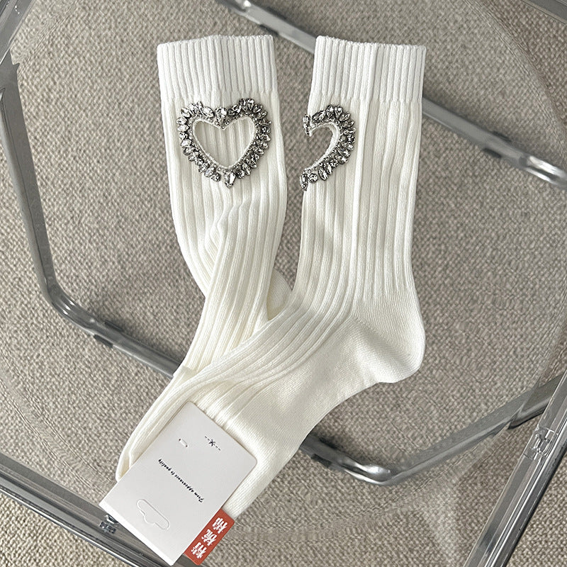 Girls Black Heart Pearl Embellished Ankle Socks