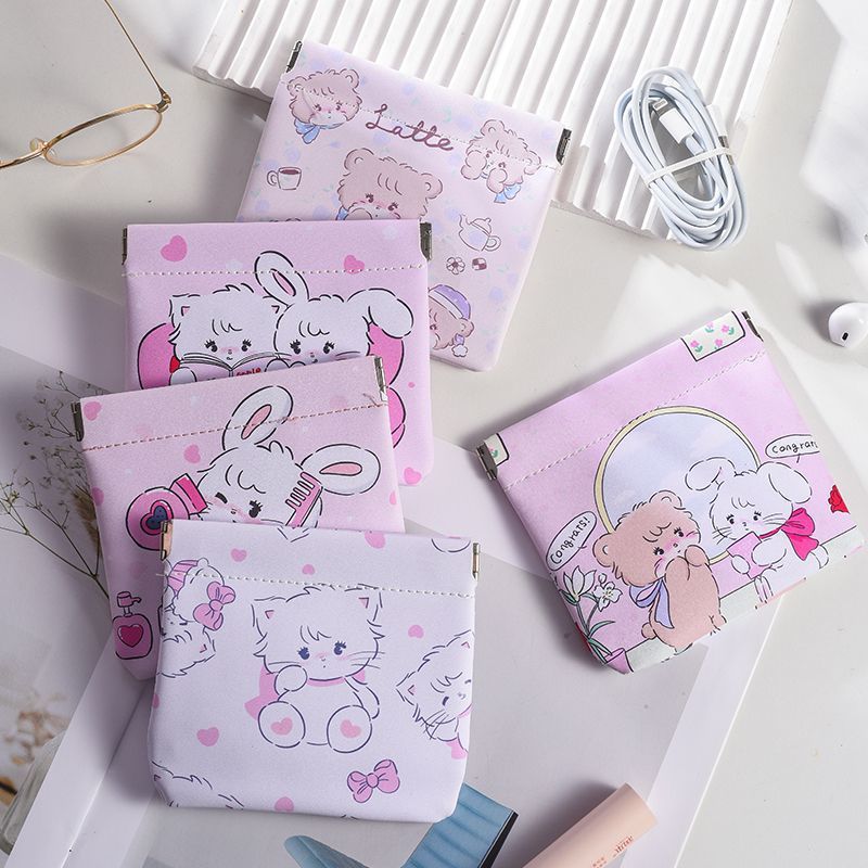 Kawaii Kitty Mini Pouch – Cute Cat Aesthetic Coin & Makeup Pouch (Square)