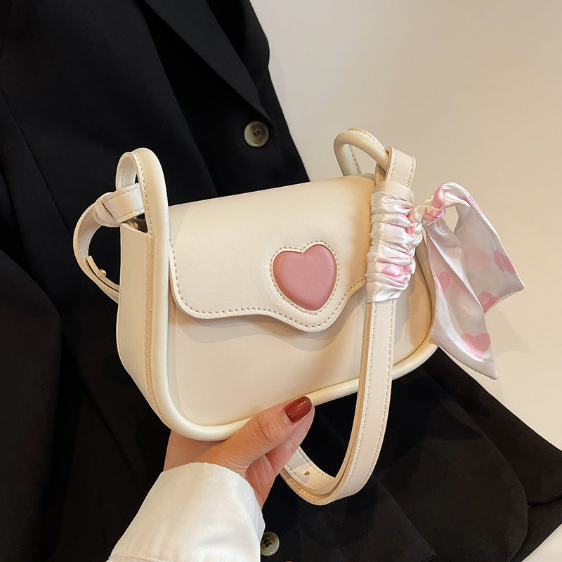 Cream Heart Mini Shoulder Bag