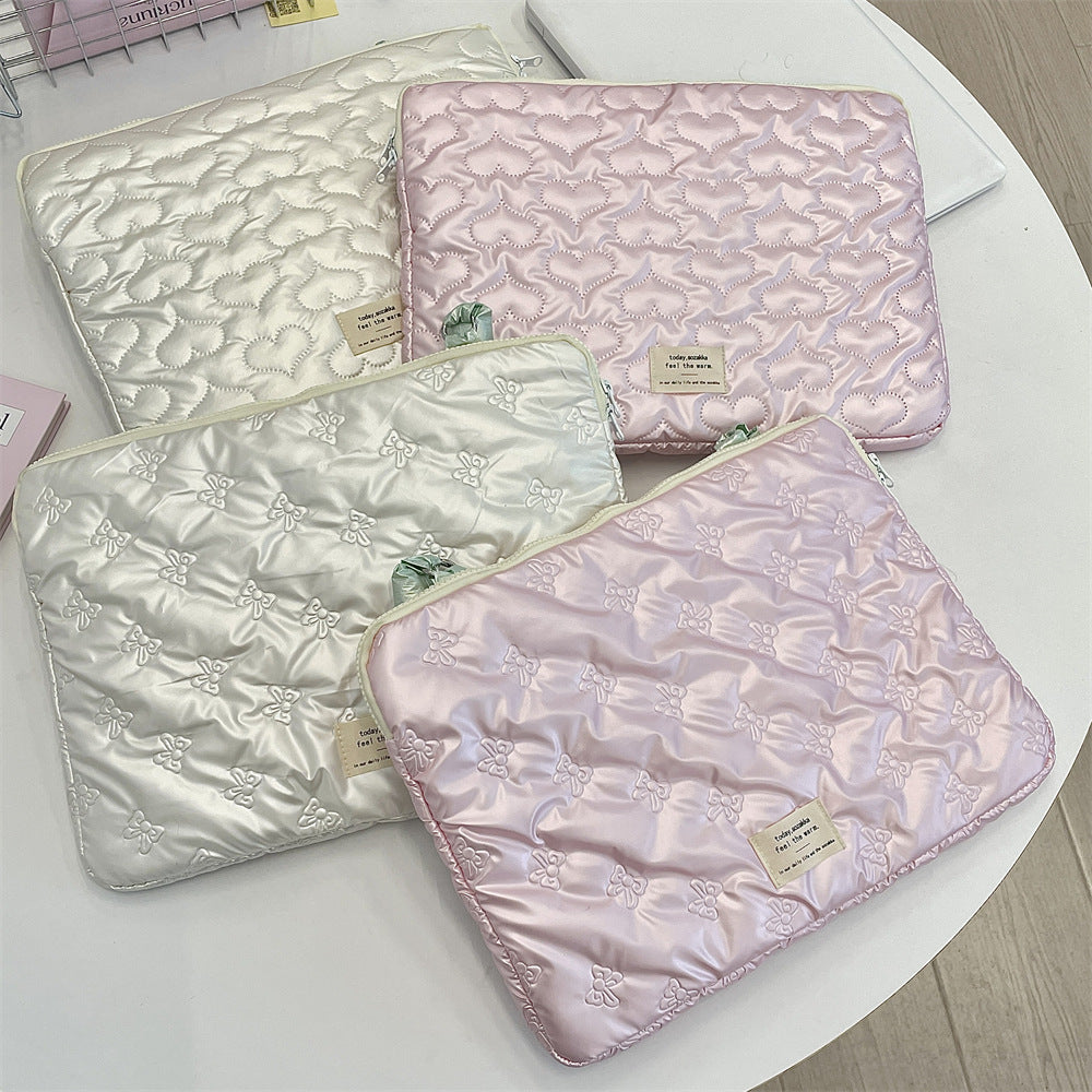 Pastel Heart Quilted Laptop Sleeve Bag
