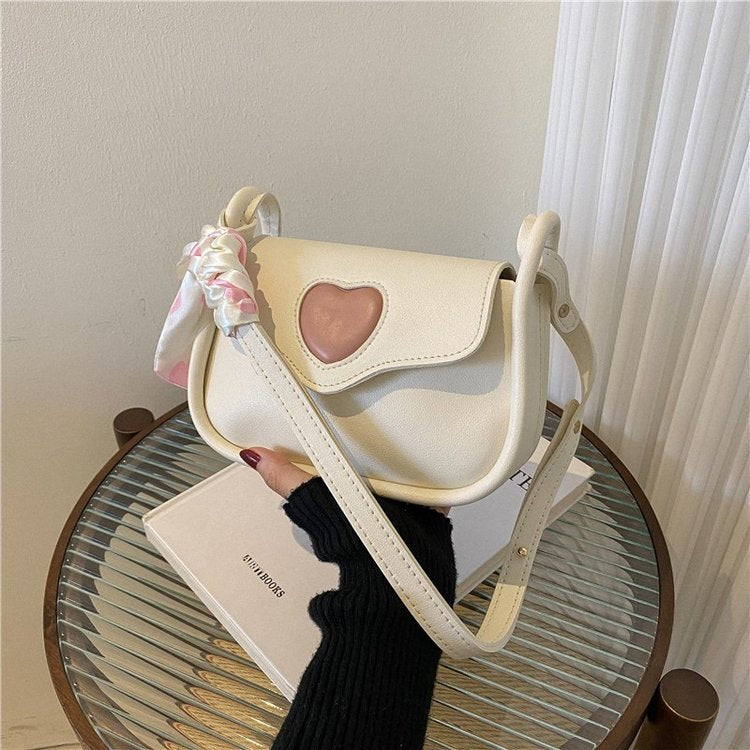Cream Heart Mini Shoulder Bag