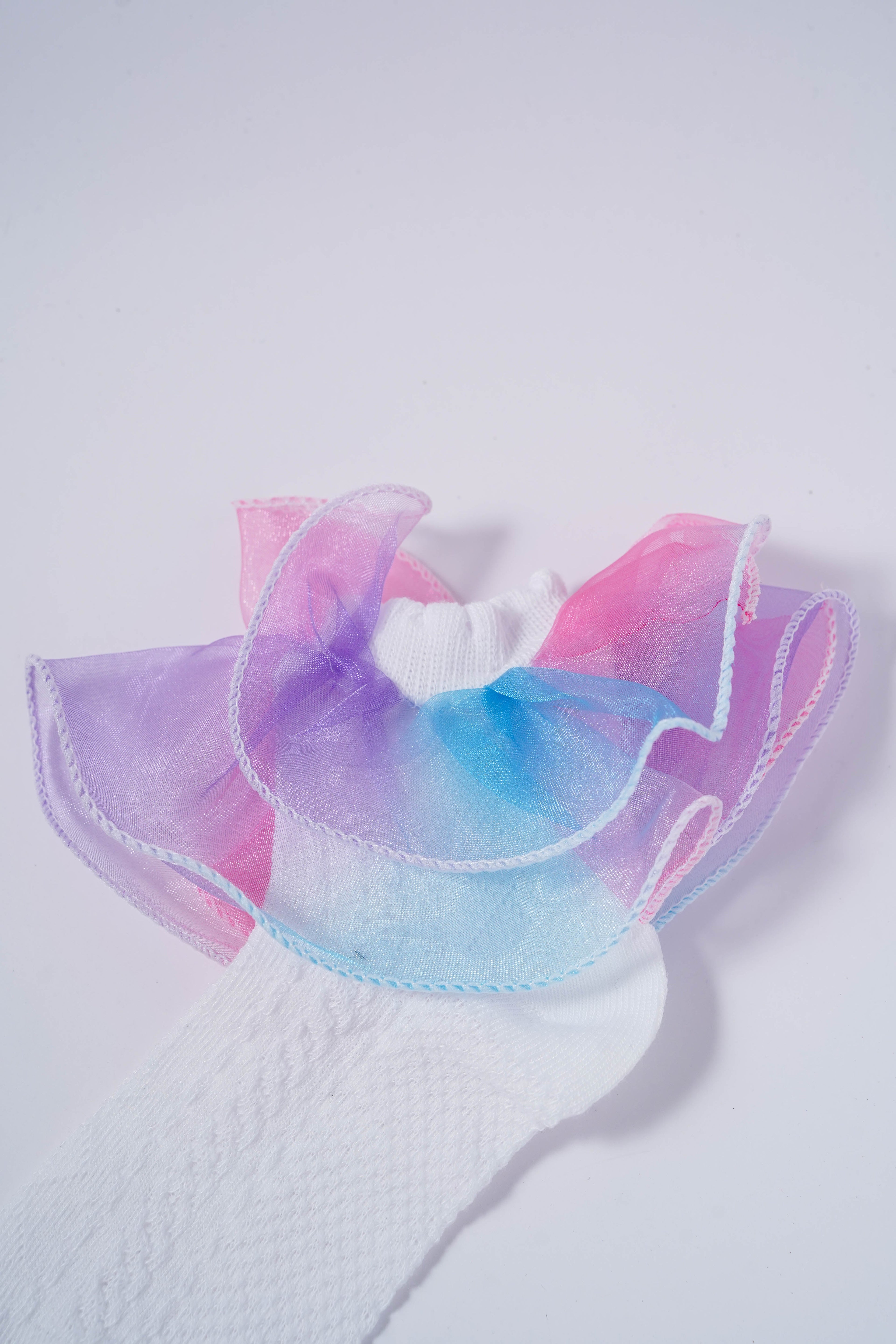 White Kids' Socks with Rainbow Candy Frill