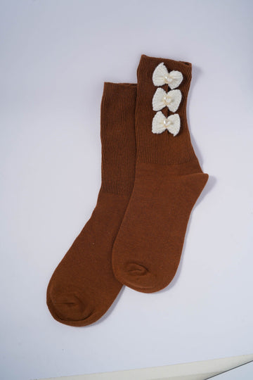 Socks with Knitted Cream Bows