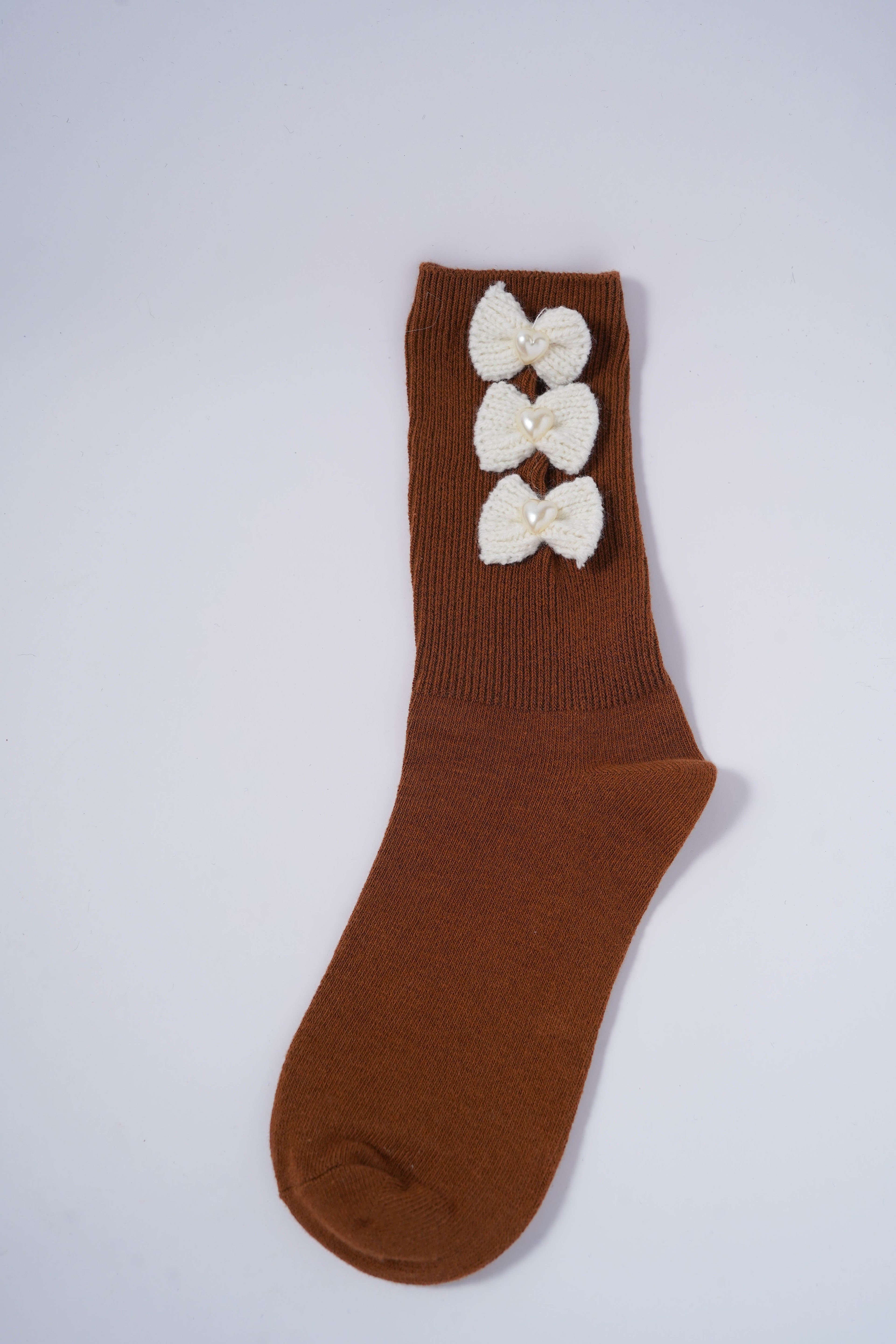 Socks with Knitted Cream Bows