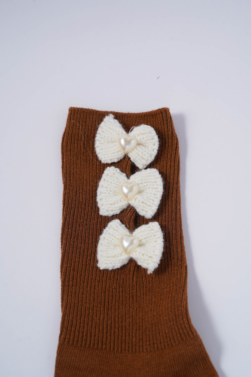 Socks with Knitted Cream Bows