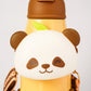 Brown Panda Bear Water Bottle with Strap