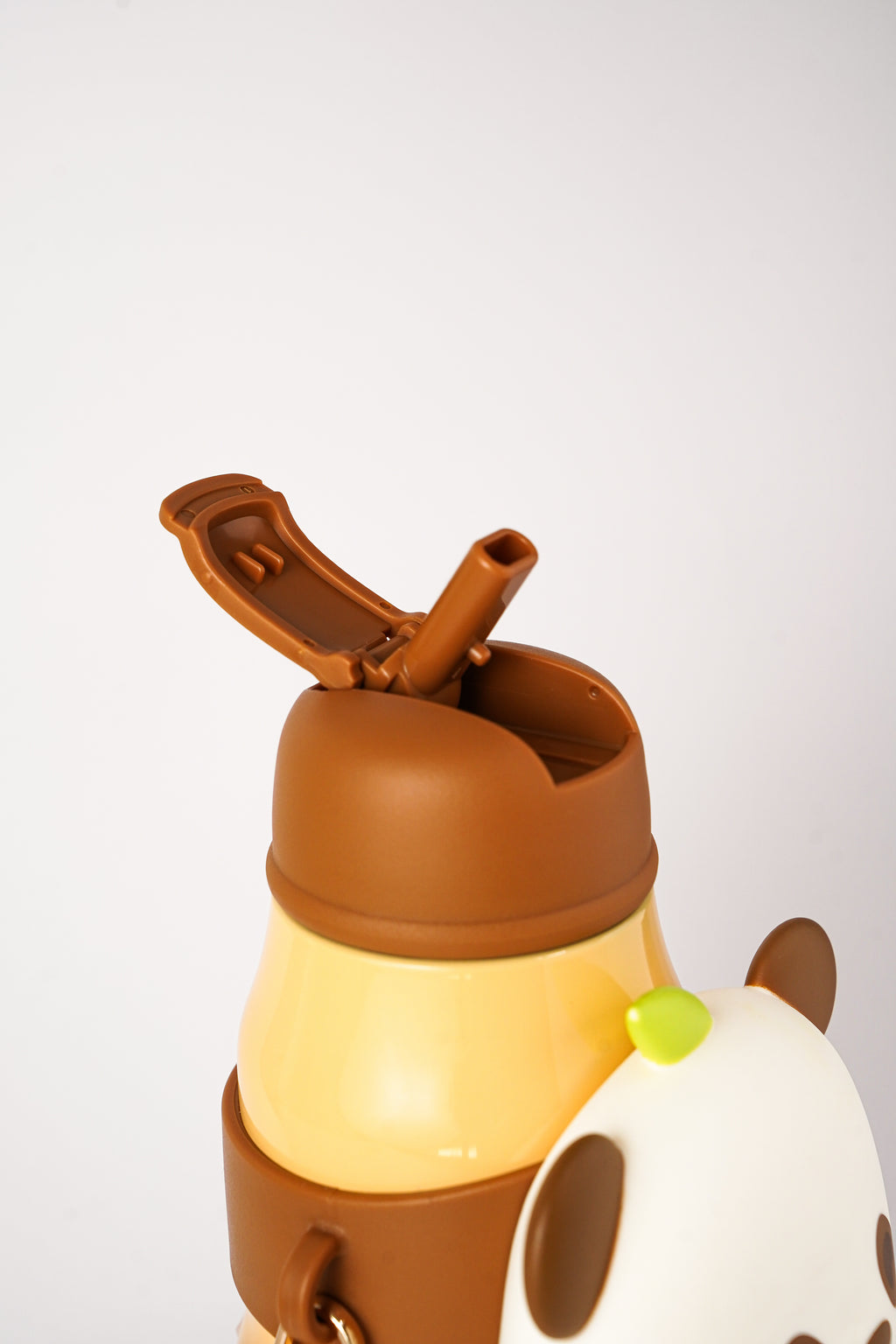 Brown Panda Bear Water Bottle with Strap