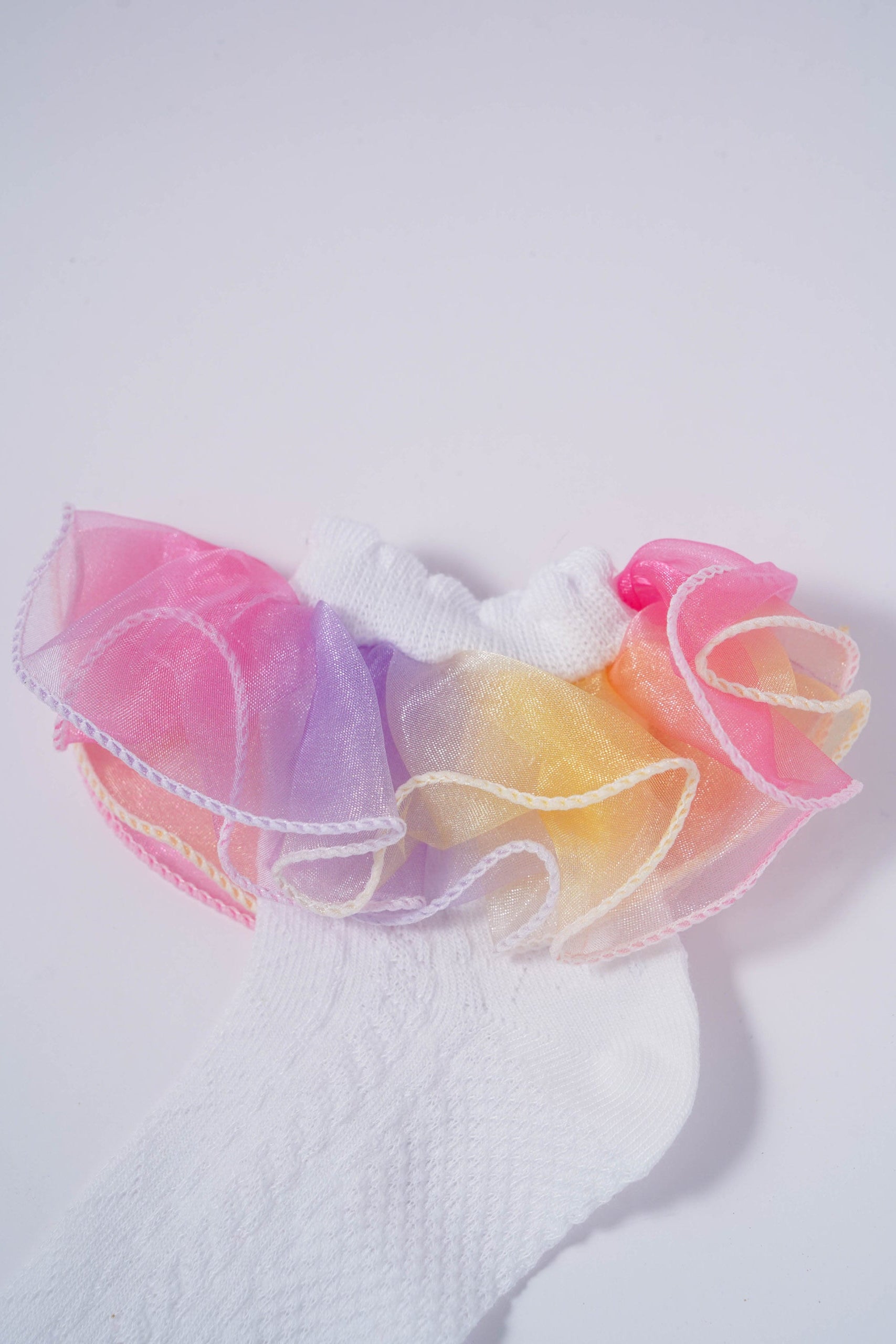 White Kids' Socks with Rainbow Candy Frill