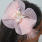 Sparkly Bow Hair Clip with Flowers & Feathers Fairy Party Hair Accessory for Girls