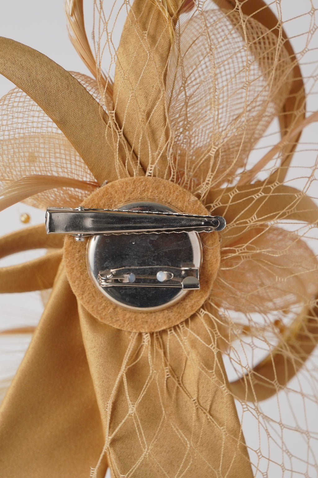 Mesh Fascinator with Satin Loops, Beads & Feathers Elegant Wedding & Party Headpiece