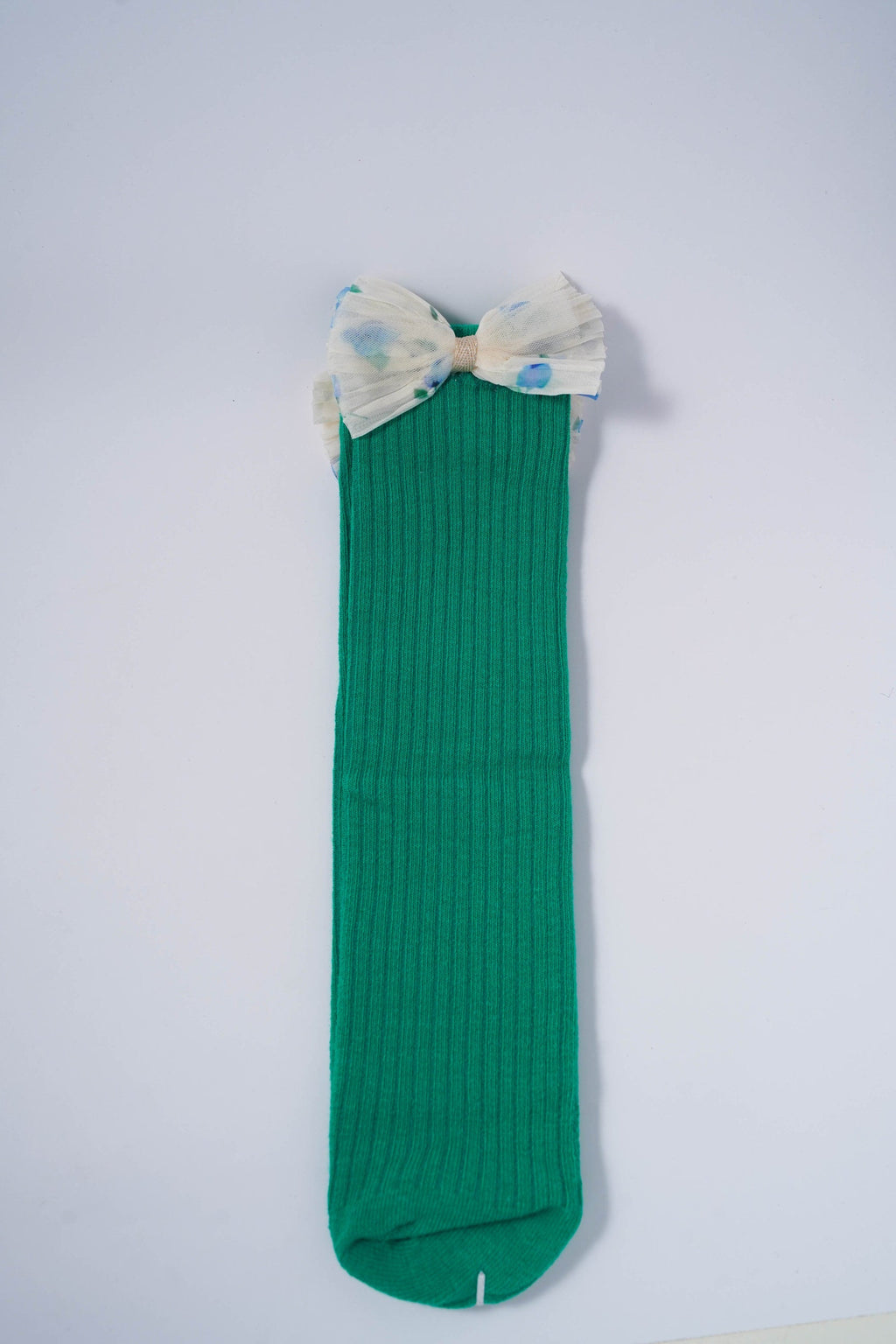 Green Ribbed Socks with Floral Tulle Bow