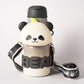Brown Panda Bear Water Bottle with Strap