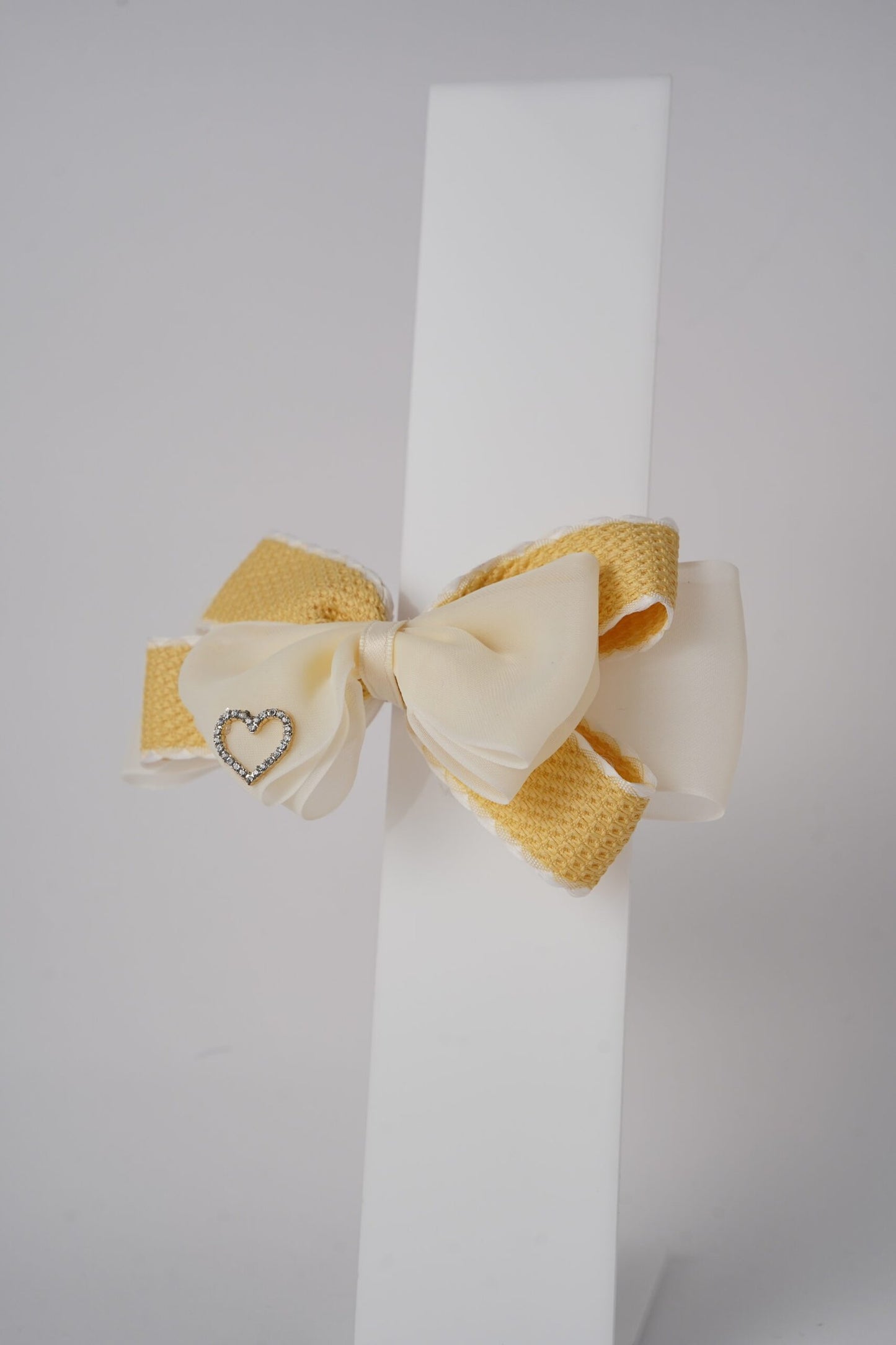 Chiffon Bow Hair Clip with Rhinestone Heart Charm Stylish Girls Hair Accessory