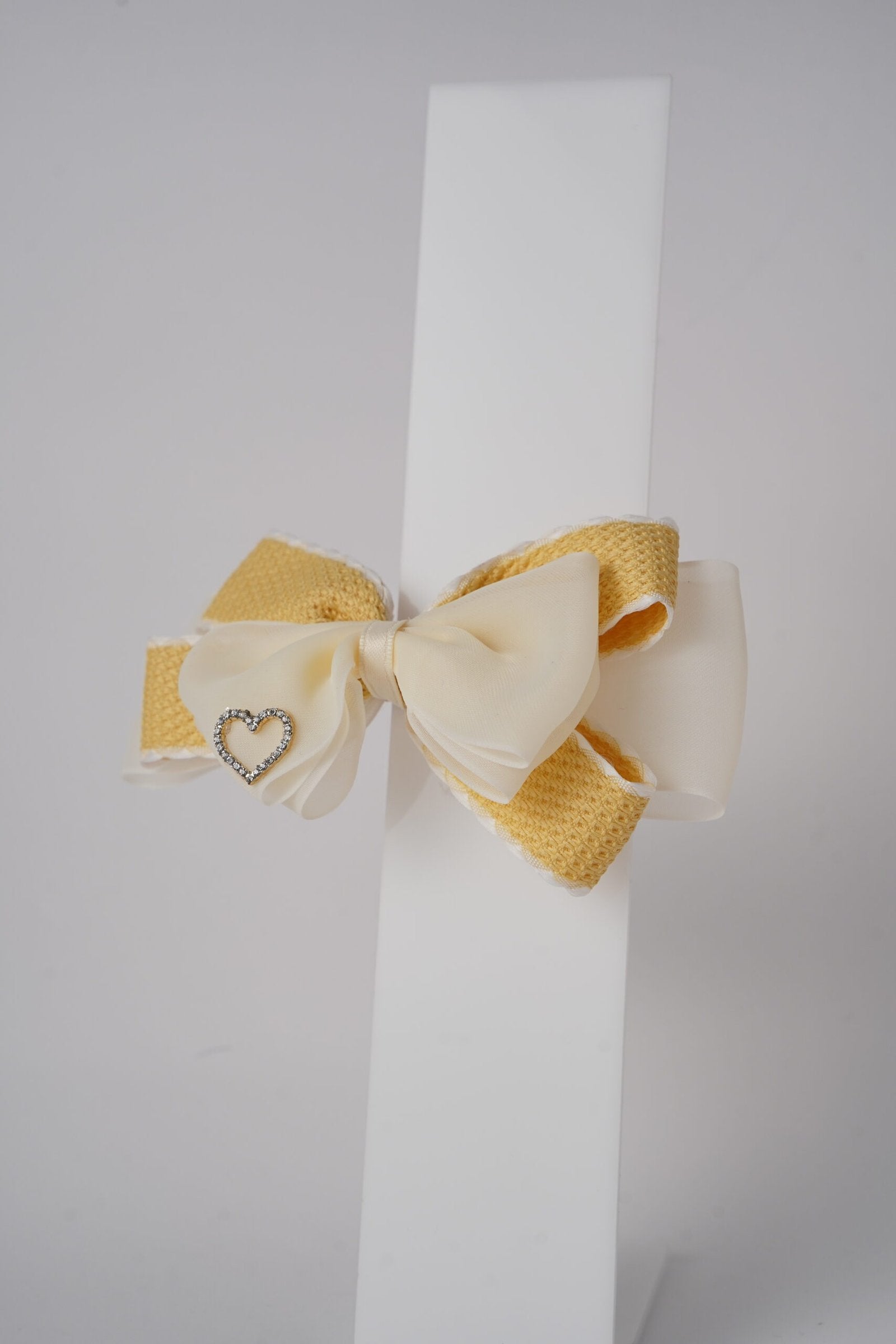 Chiffon Bow Hair Clip with Rhinestone Heart Charm Stylish Girls Hair Accessory