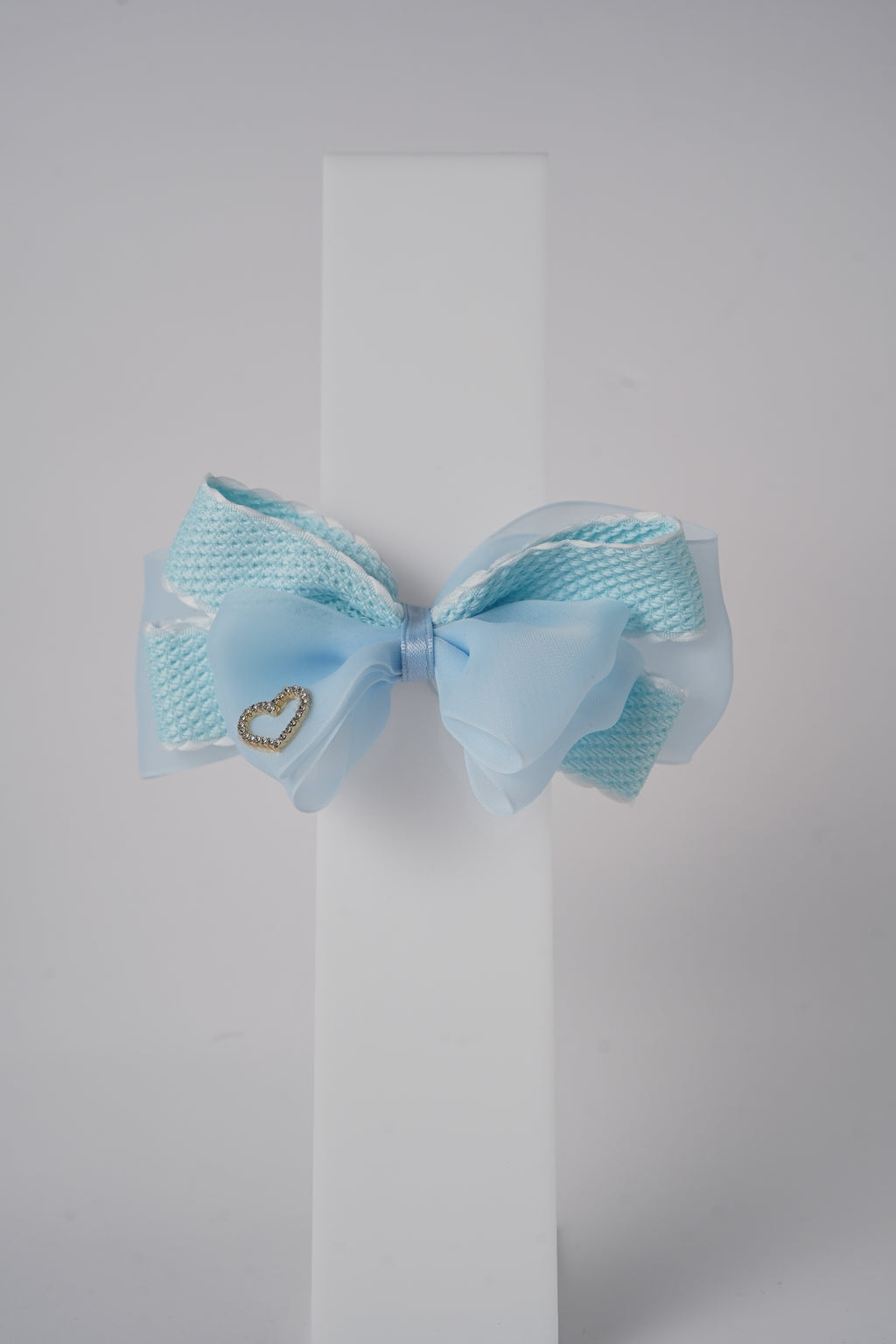 Chiffon Bow Hair Clip with Rhinestone Heart Charm Stylish Girls Hair Accessory