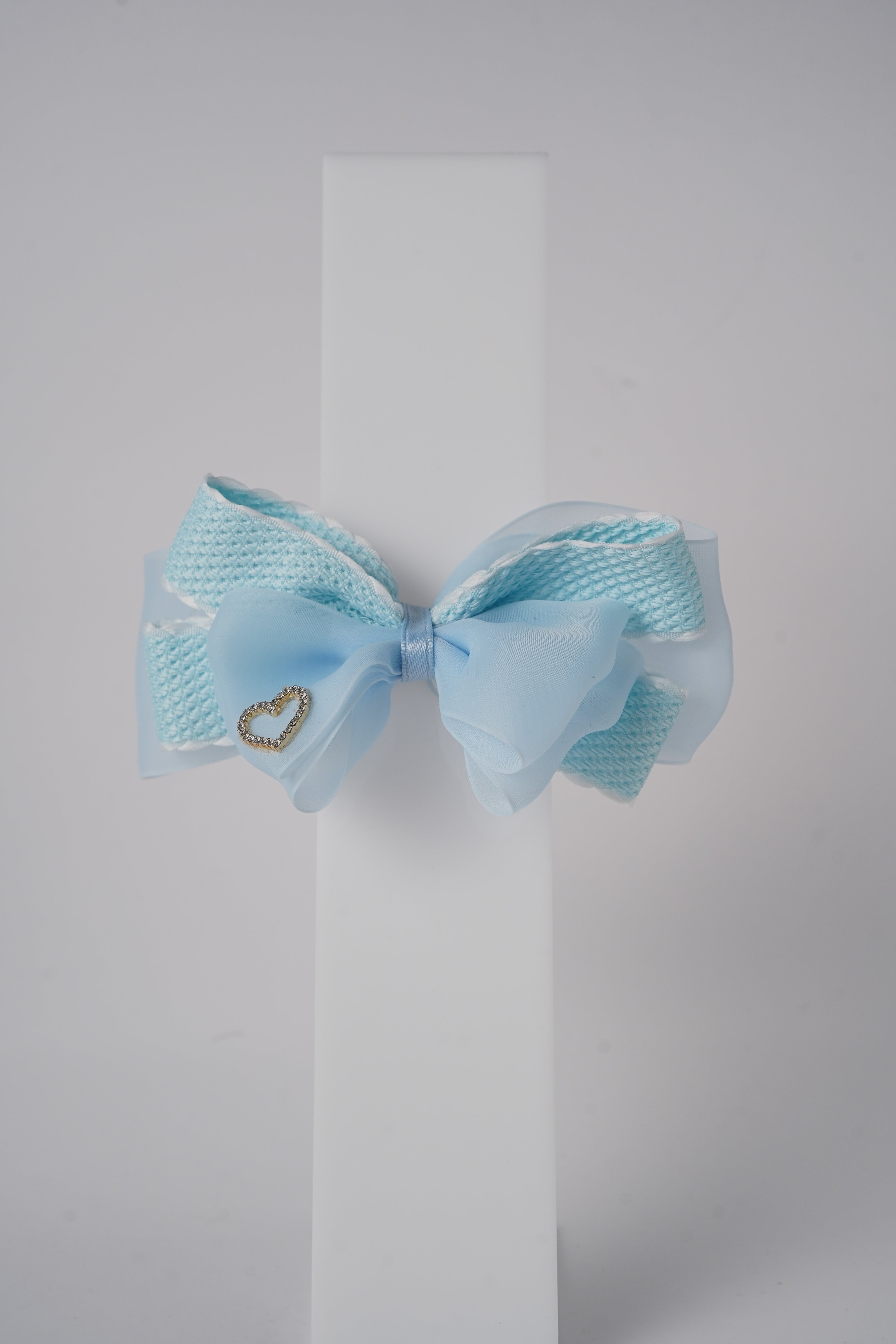 Chiffon Bow Hair Clip with Rhinestone Heart Charm Stylish Girls Hair Accessory