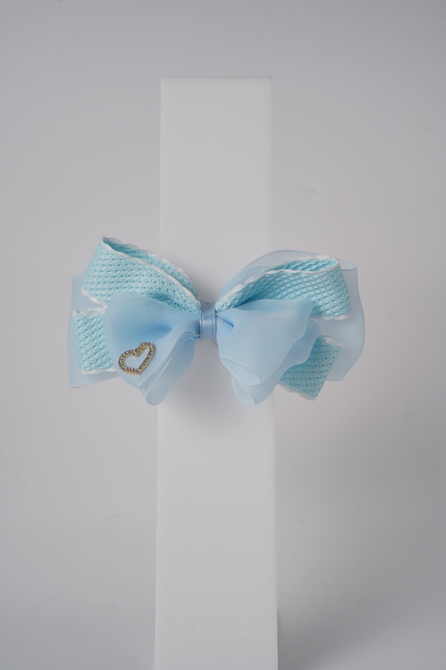 Chiffon Bow Hair Clip with Rhinestone Heart Charm Stylish Girls Hair Accessory