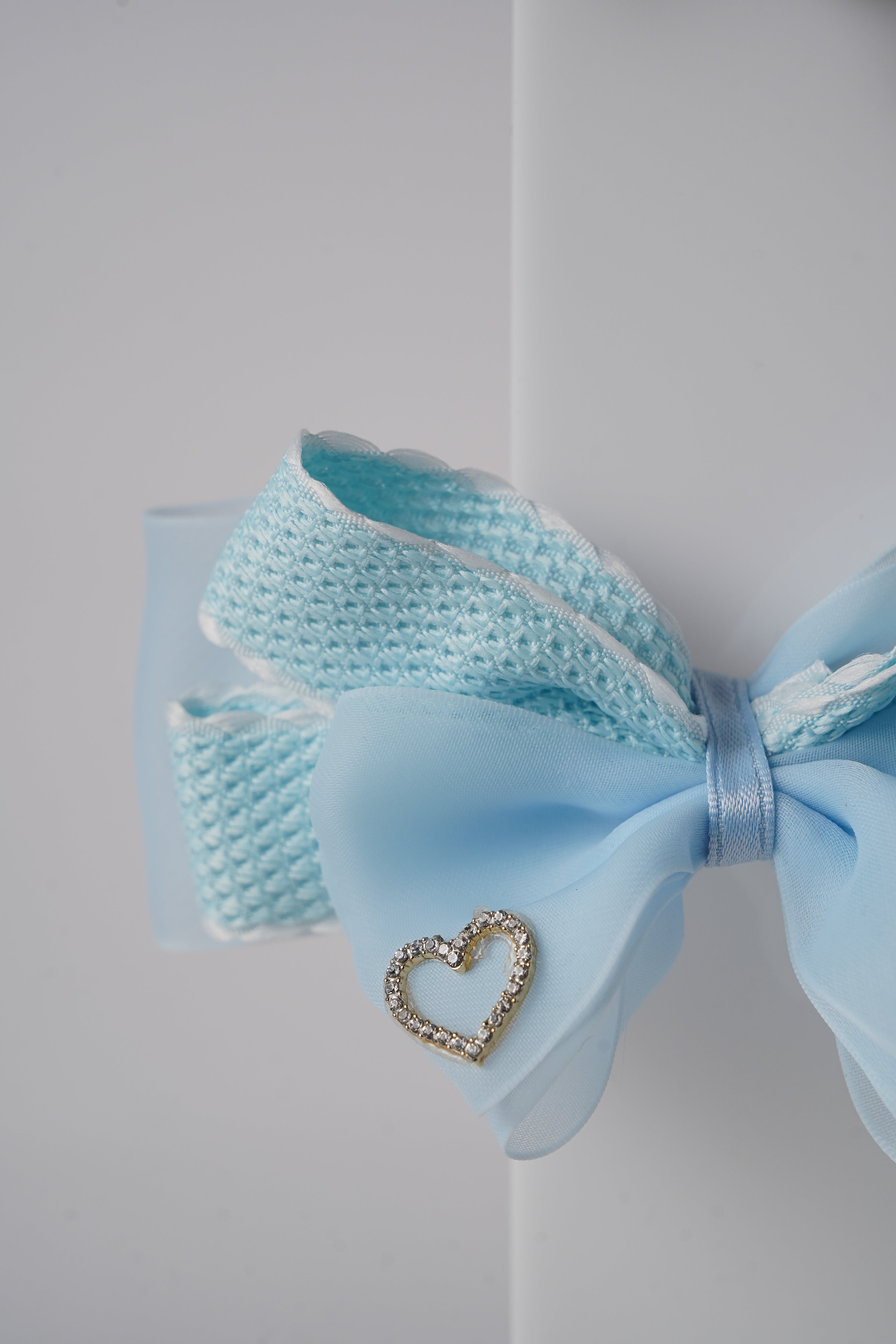 Chiffon Bow Hair Clip with Rhinestone Heart Charm Stylish Girls Hair Accessory
