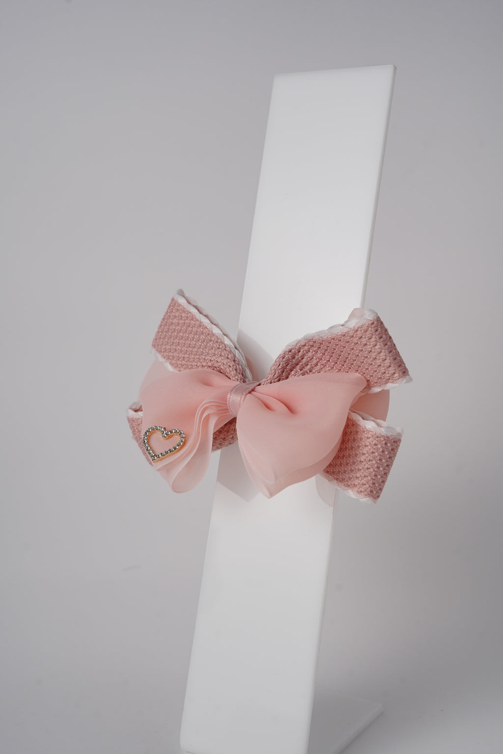 Chiffon Bow Hair Clip with Rhinestone Heart Charm Stylish Girls Hair Accessory