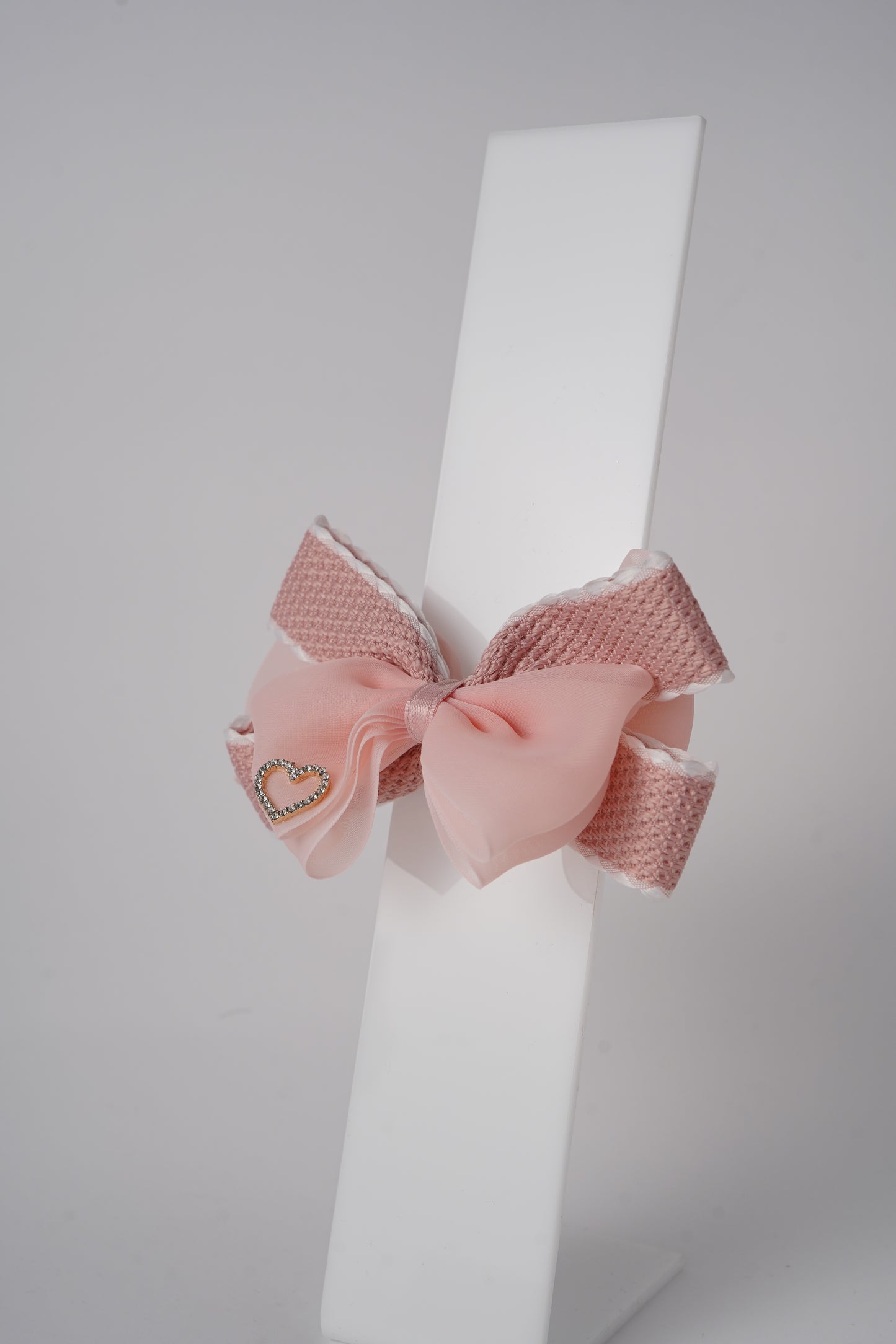 Chiffon Bow Hair Clip with Rhinestone Heart Charm Stylish Girls Hair Accessory