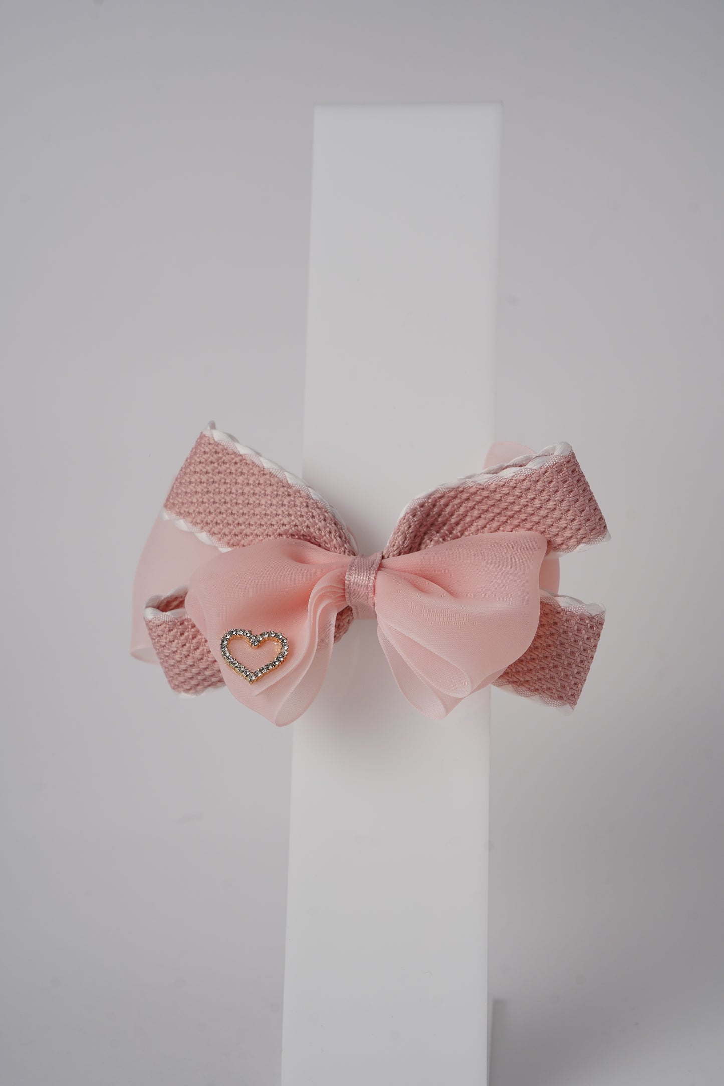 Chiffon Bow Hair Clip with Rhinestone Heart Charm Stylish Girls Hair Accessory
