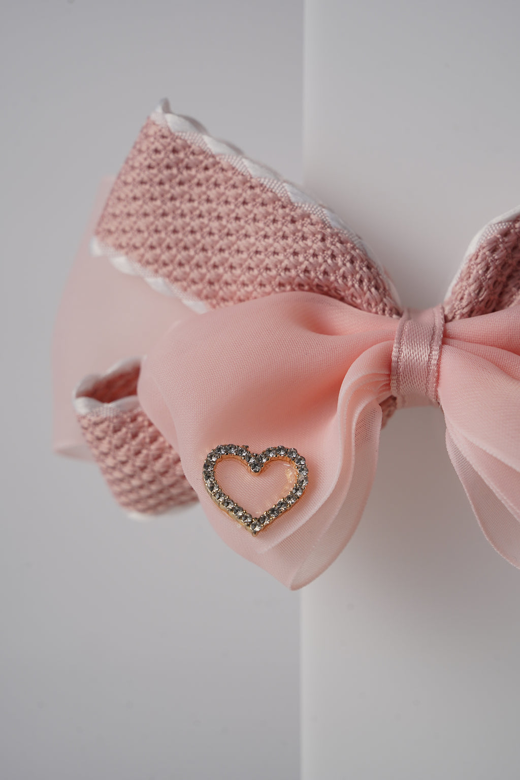 Chiffon Bow Hair Clip with Rhinestone Heart Charm Stylish Girls Hair Accessory