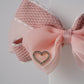 Chiffon Bow Hair Clip with Rhinestone Heart Charm Stylish Girls Hair Accessory