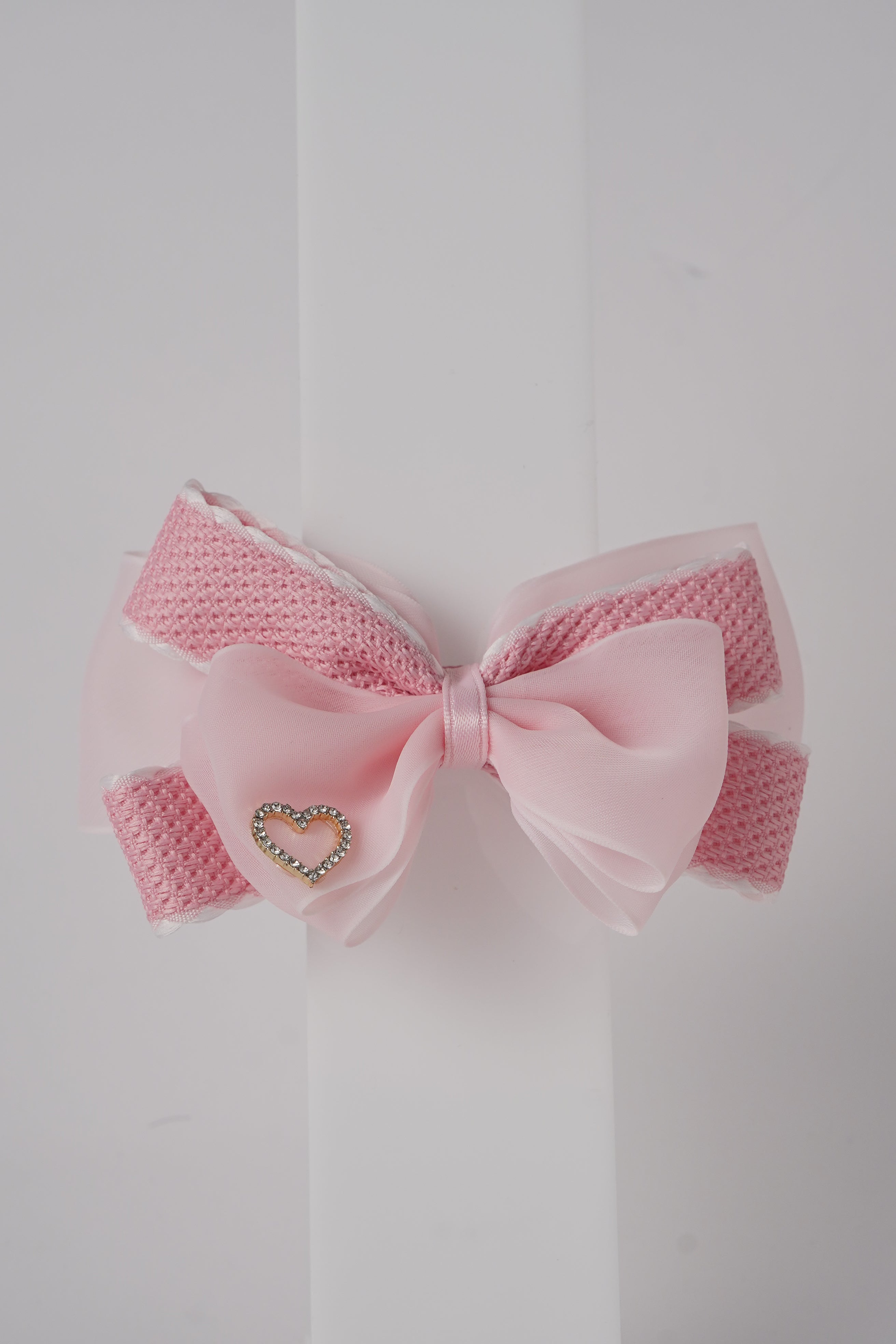 Chiffon Bow Hair Clip with Rhinestone Heart Charm Stylish Girls Hair Accessory