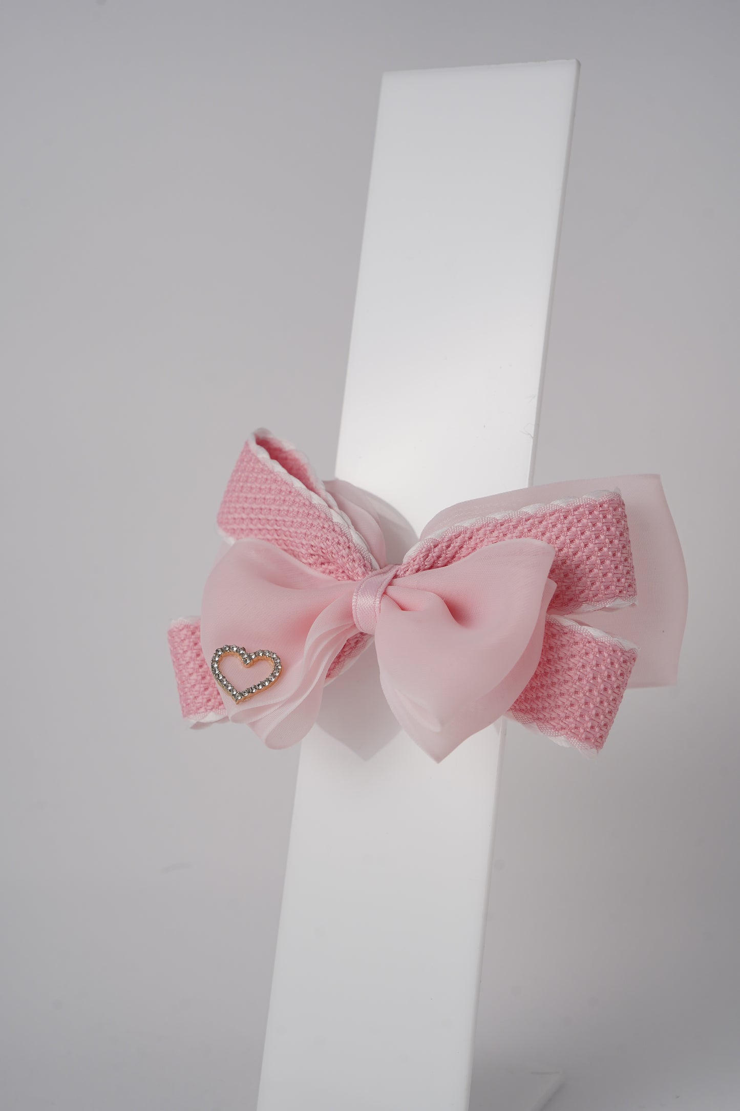 Chiffon Bow Hair Clip with Rhinestone Heart Charm Stylish Girls Hair Accessory