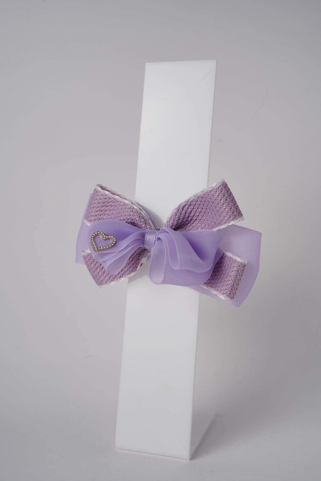 Chiffon Bow Hair Clip with Rhinestone Heart Charm Stylish Girls Hair Accessory