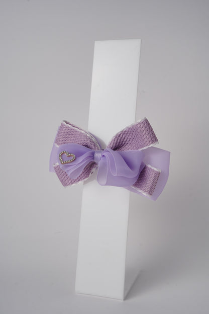 Chiffon Bow Hair Clip with Rhinestone Heart Charm Stylish Girls Hair Accessory