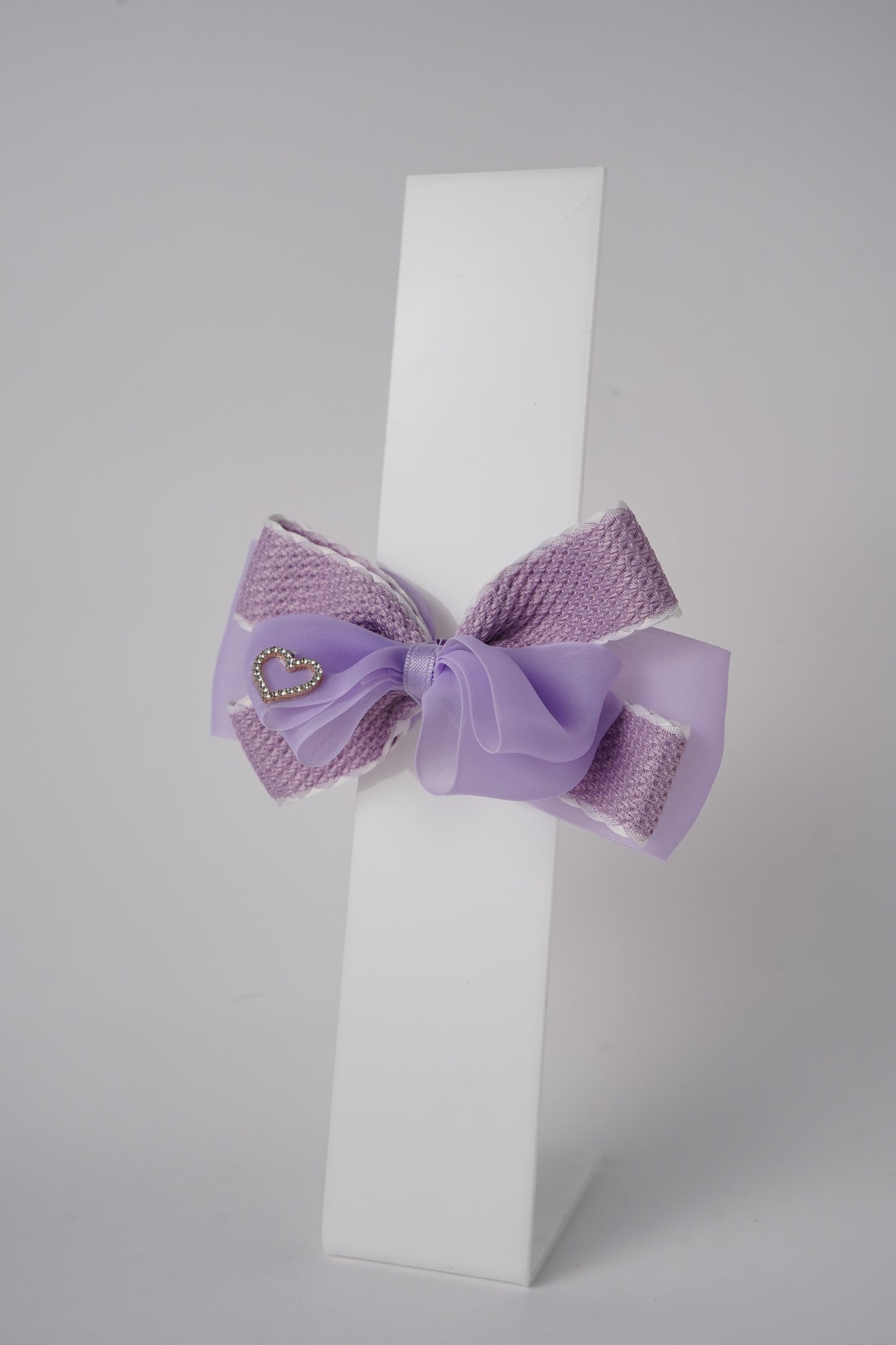 Chiffon Bow Hair Clip with Rhinestone Heart Charm Stylish Girls Hair Accessory