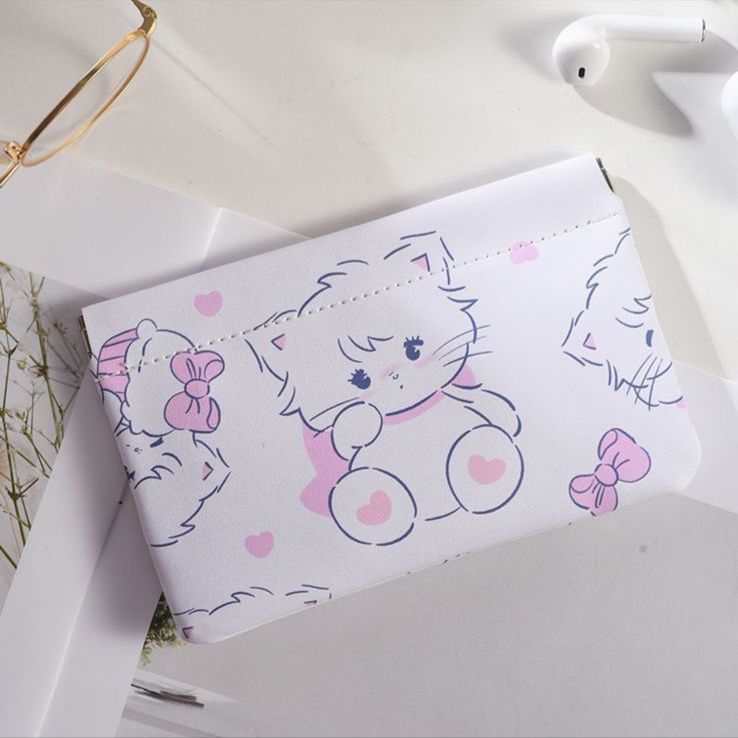 Kawaii Kitty Mini Pouch – Cute Cat Aesthetic Coin & Makeup Pouch (Rectangle)