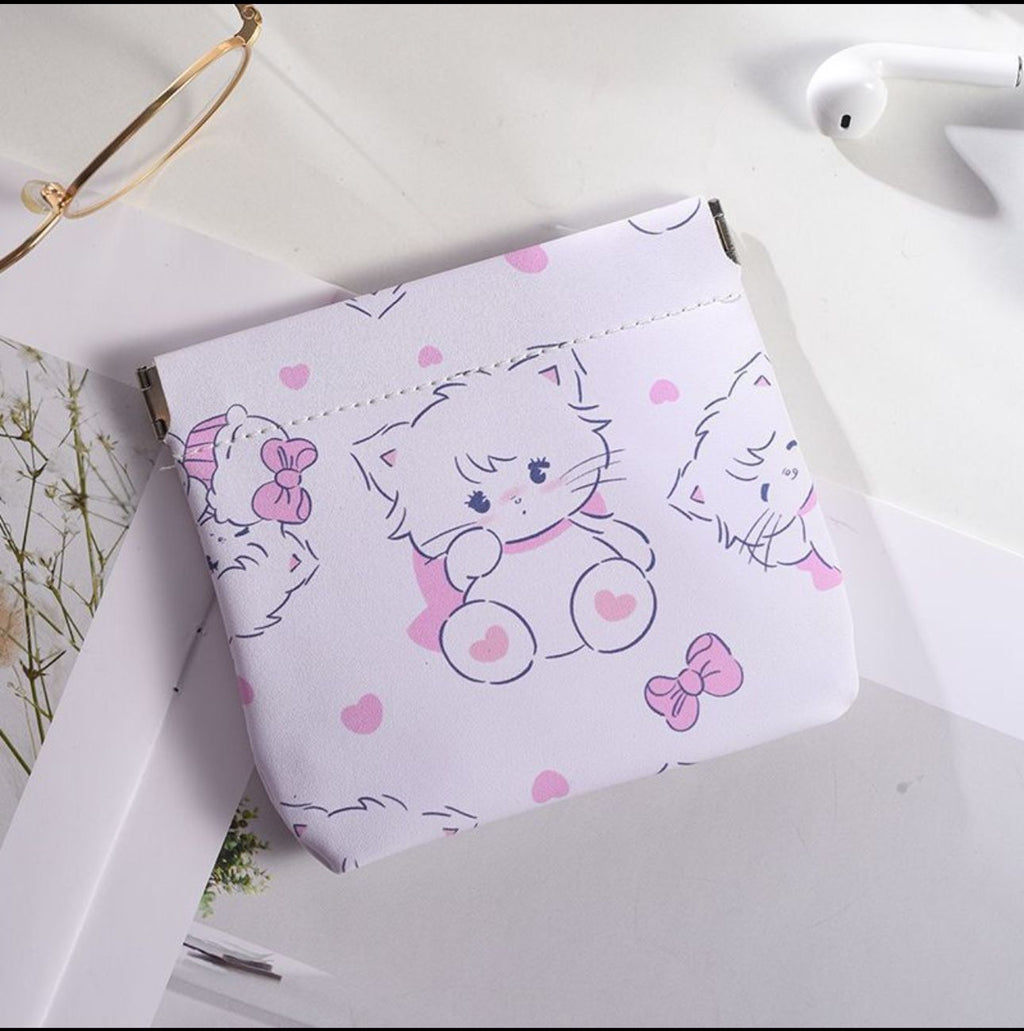 Kawaii Kitty Mini Pouch – Cute Cat Aesthetic Coin & Makeup Pouch (Square)