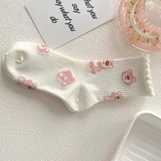Off-White Pink Teddy Bear Lace Socks