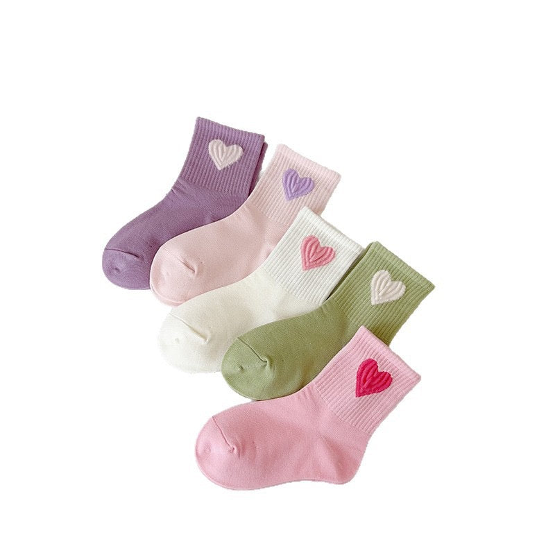 Cute Heart Embroidered Kids Ankle Socks