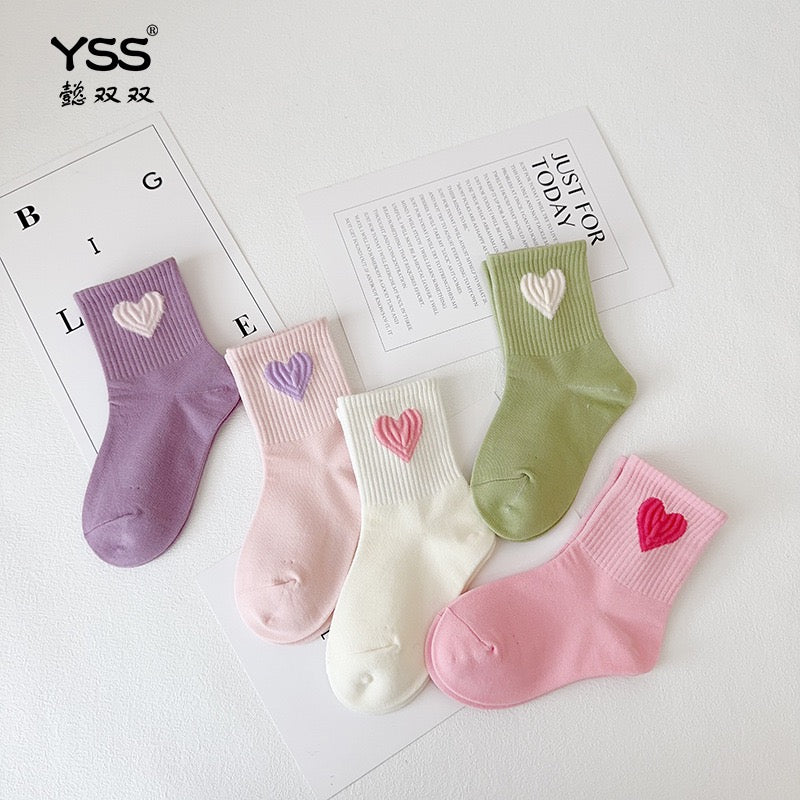 Cute Heart Embroidered Kids Ankle Socks